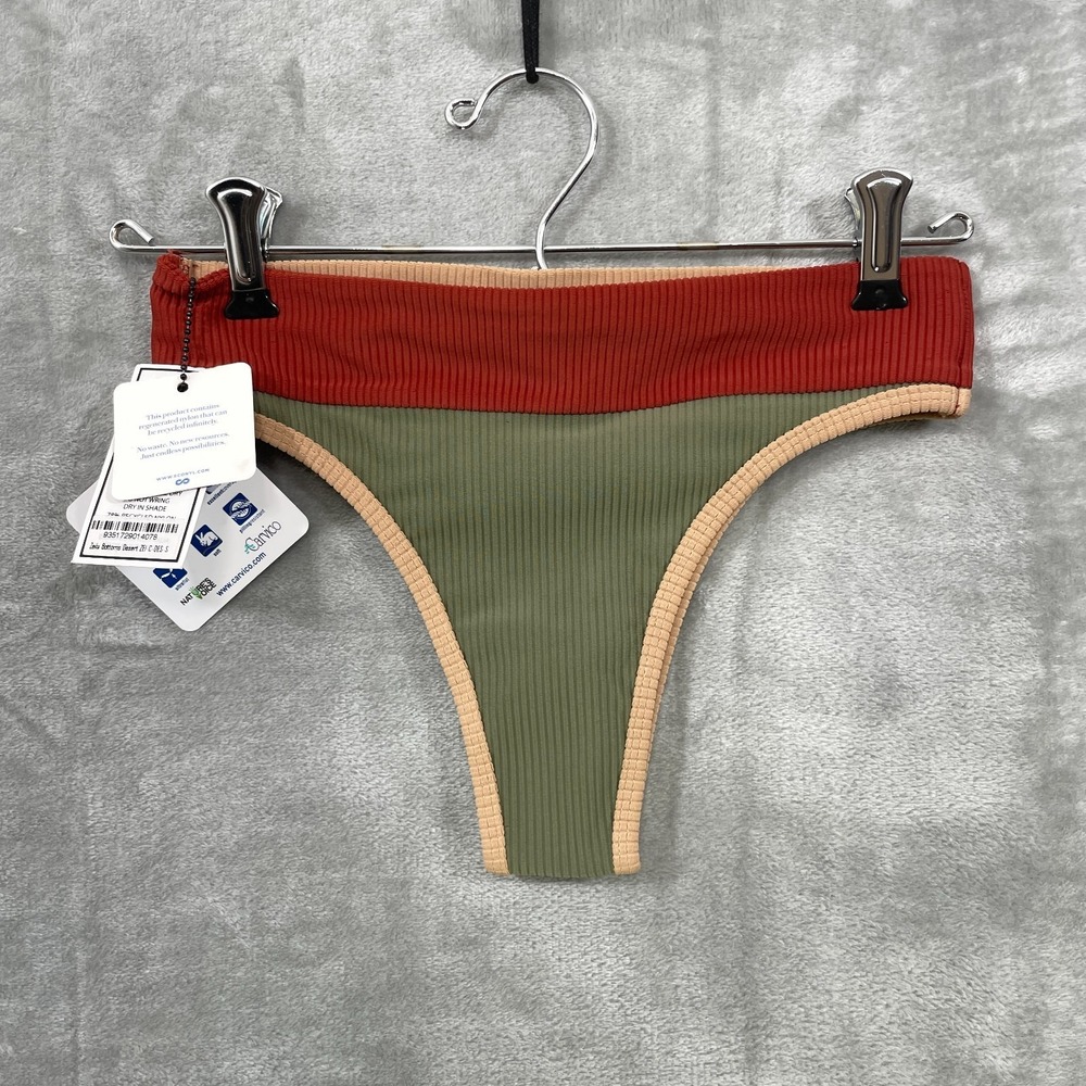 NEW FAE Bikini Bottom Small Zeila Green Ribbed Lined Thong T Style Beach‎ NWT